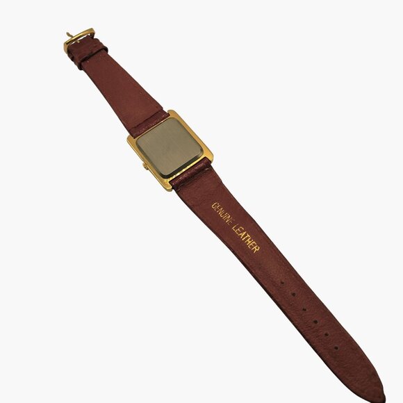 Jacques Farel Christmas Watch Gold Tone Roman Numerals Genuine Red Leather Strap - Picture 4 of 6
